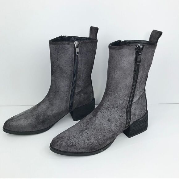 Anthropologie Intentionally Blank Grayish Purple Suede Leather Zip Closure Boots - Picture 4 of 16